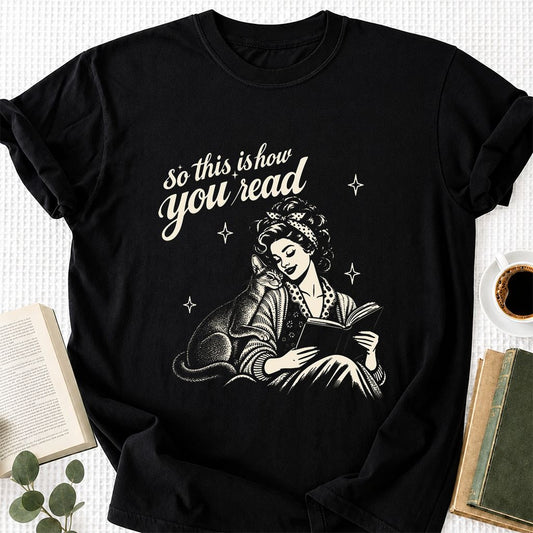 So This Is How You Read Abyssinian Printed T-Shirt | Cat Lover Reader Gift Black