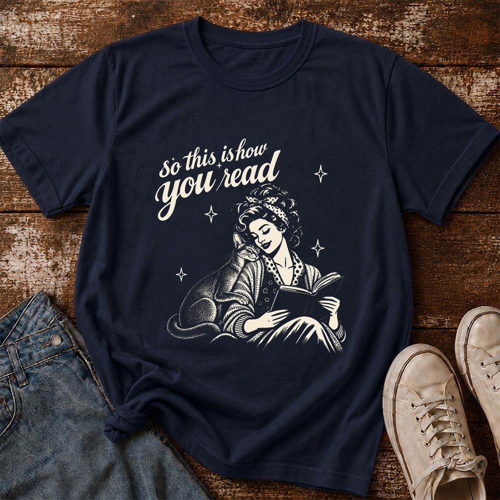 How You Read Abyssinian Printed T-Shirt | Cat Lover Reader Gift Navy