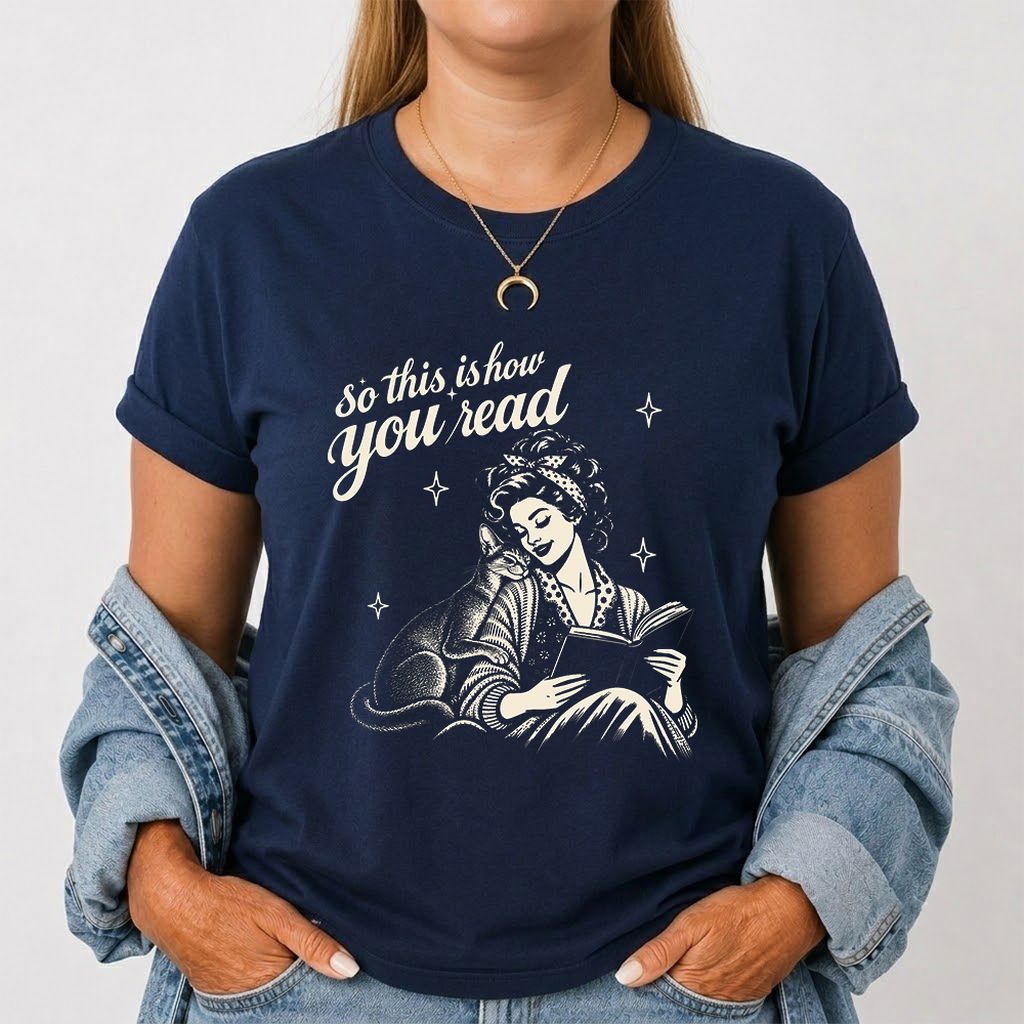 How You Read Abyssinian Printed T-Shirt | Cat Lover Reader Gift Navy