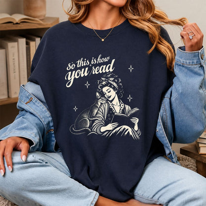 How You Read Abyssinian Printed T-Shirt | Cat Lover Reader Gift Navy