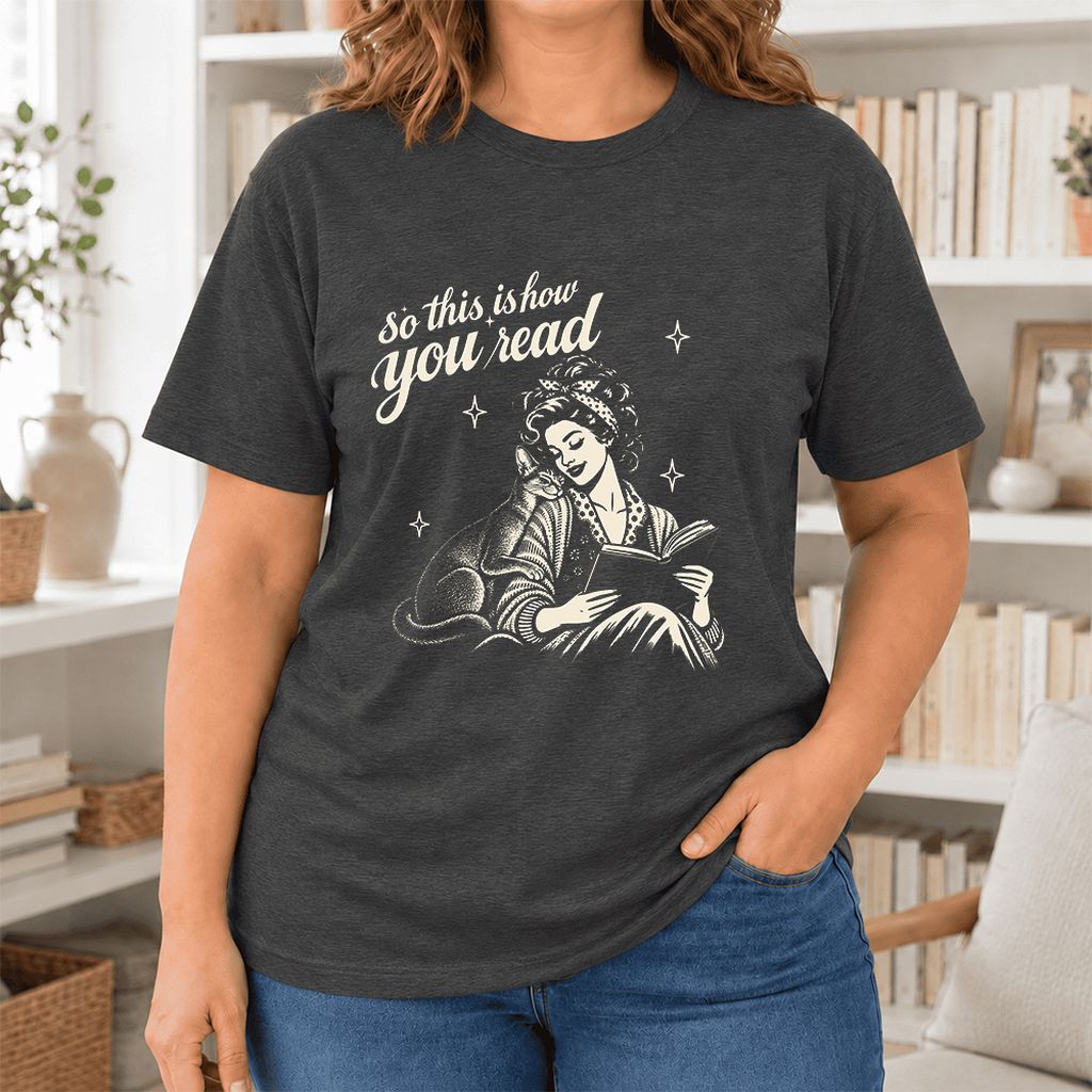 How You Read Abyssinian Ultra-Soft Cotton T-Shirt | Cat Lover Reader Gift Dark Grey Heather