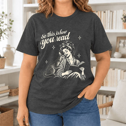 How You Read Abyssinian Ultra-Soft Cotton T-Shirt | Cat Lover Reader Gift Dark Grey Heather
