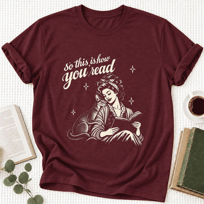 How You Read Abyssinian Ultra-Soft Cotton T-Shirt | Cat Lover Reader Gift Maroon