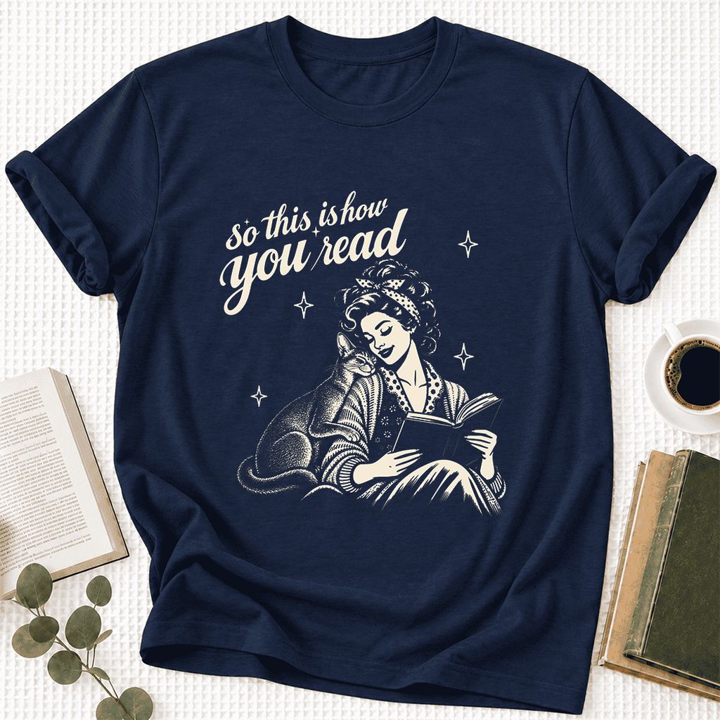 How You Read Abyssinian Ultra-Soft Cotton T-Shirt | Cat Lover Reader Gift Navy