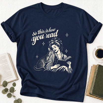 How You Read Abyssinian Ultra-Soft Cotton T-Shirt | Cat Lover Reader Gift Navy