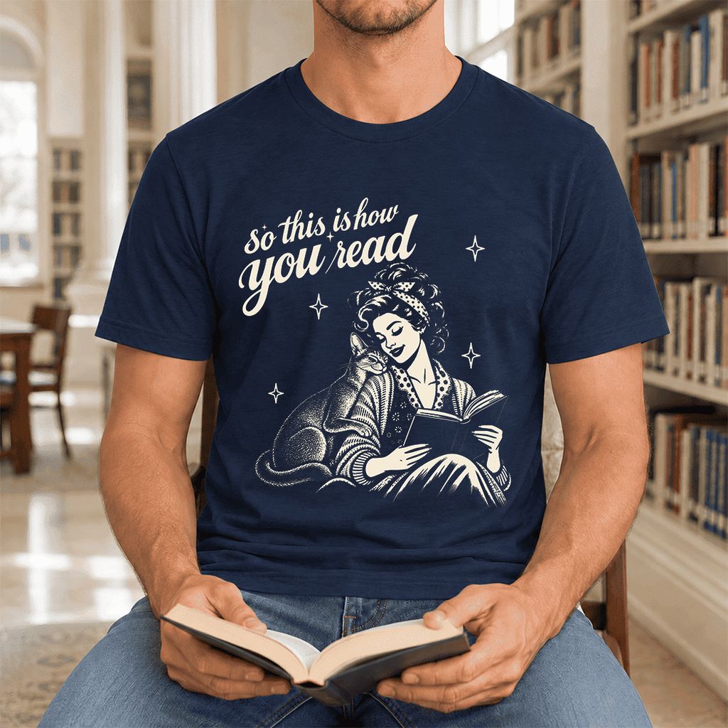 How You Read Abyssinian Ultra-Soft Cotton T-Shirt | Cat Lover Reader Gift Navy
