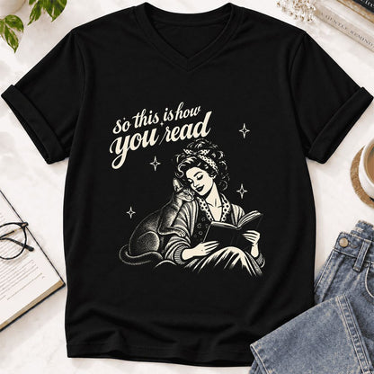 How You Read Abyssinian Ultra-Soft V-Neck | Cat Lover Reader Gift Black
