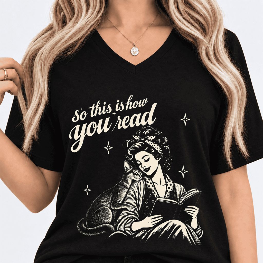 How You Read Abyssinian Ultra-Soft V-Neck | Cat Lover Reader Gift Black