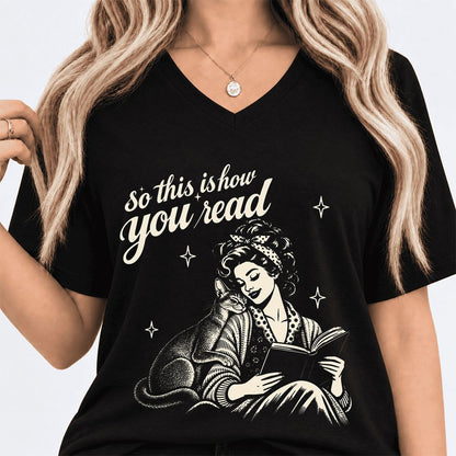 How You Read Abyssinian Ultra-Soft V-Neck | Cat Lover Reader Gift Black
