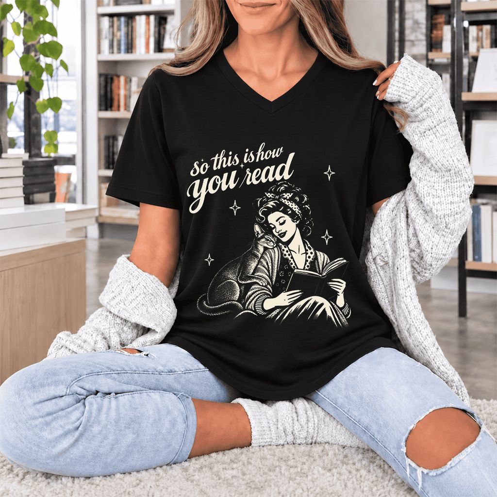 How You Read Abyssinian Ultra-Soft V-Neck | Cat Lover Reader Gift Black
