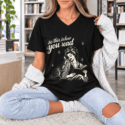 How You Read Abyssinian Ultra-Soft V-Neck | Cat Lover Reader Gift Black