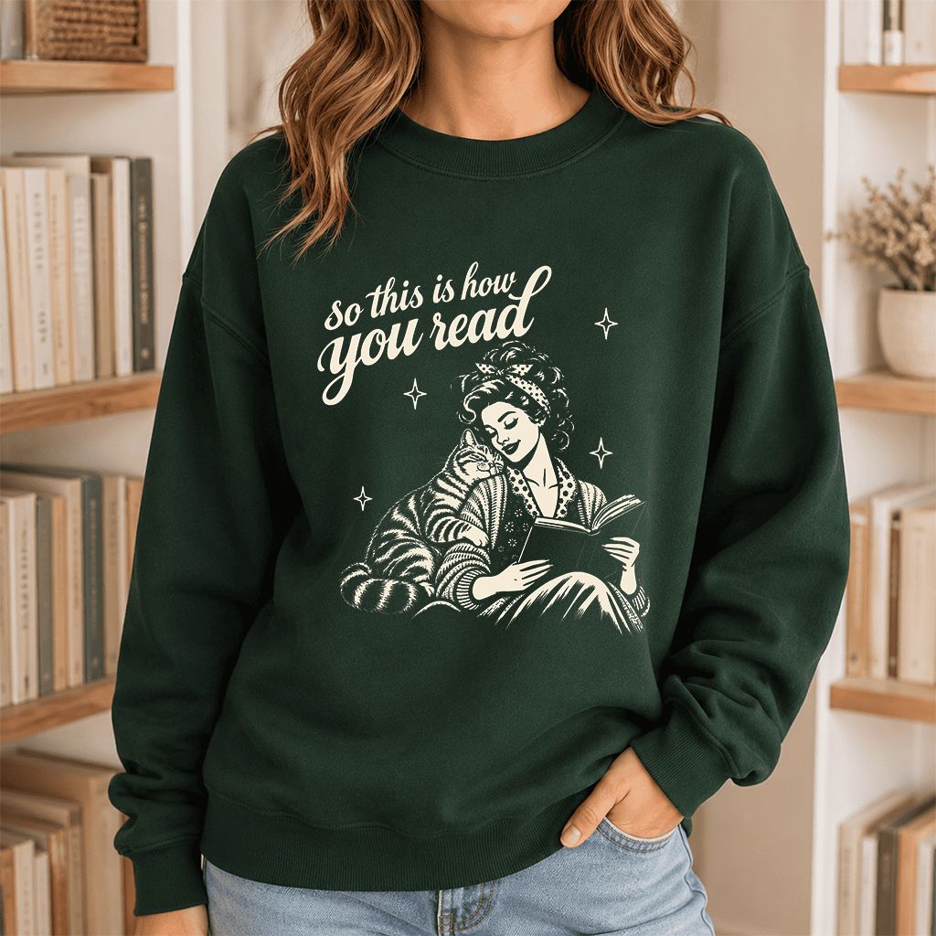 How You Read American Shorthair Printed Sweatshirt | Cat Lover Gift Forest Green