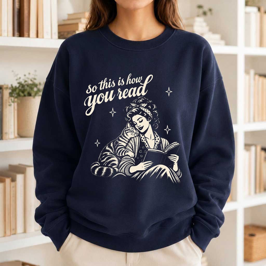 How You Read American Shorthair Printed Sweatshirt | Cat Lover Gift Navy