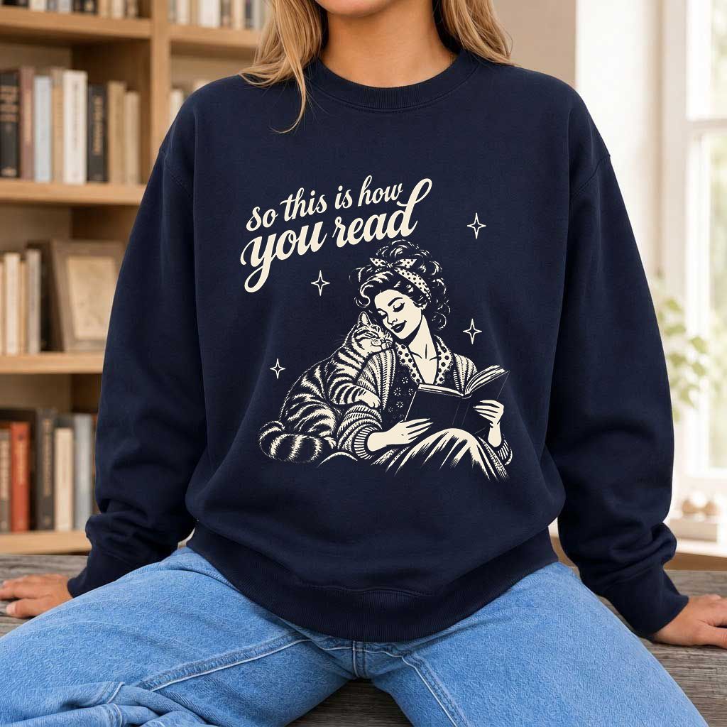 How You Read American Shorthair Printed Sweatshirt | Cat Lover Gift Navy