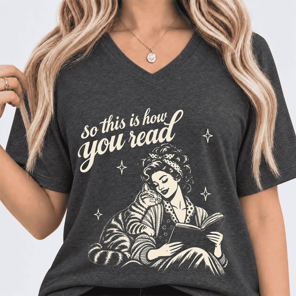 How You Read American Shorthair Ultra-Soft V-Neck | Cat Lover Gift Dark Grey Heather