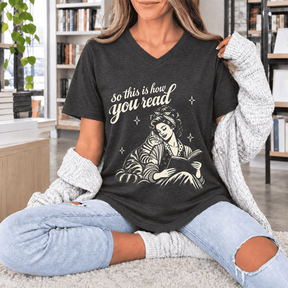 How You Read American Shorthair Ultra-Soft V-Neck | Cat Lover Gift Dark Grey Heather