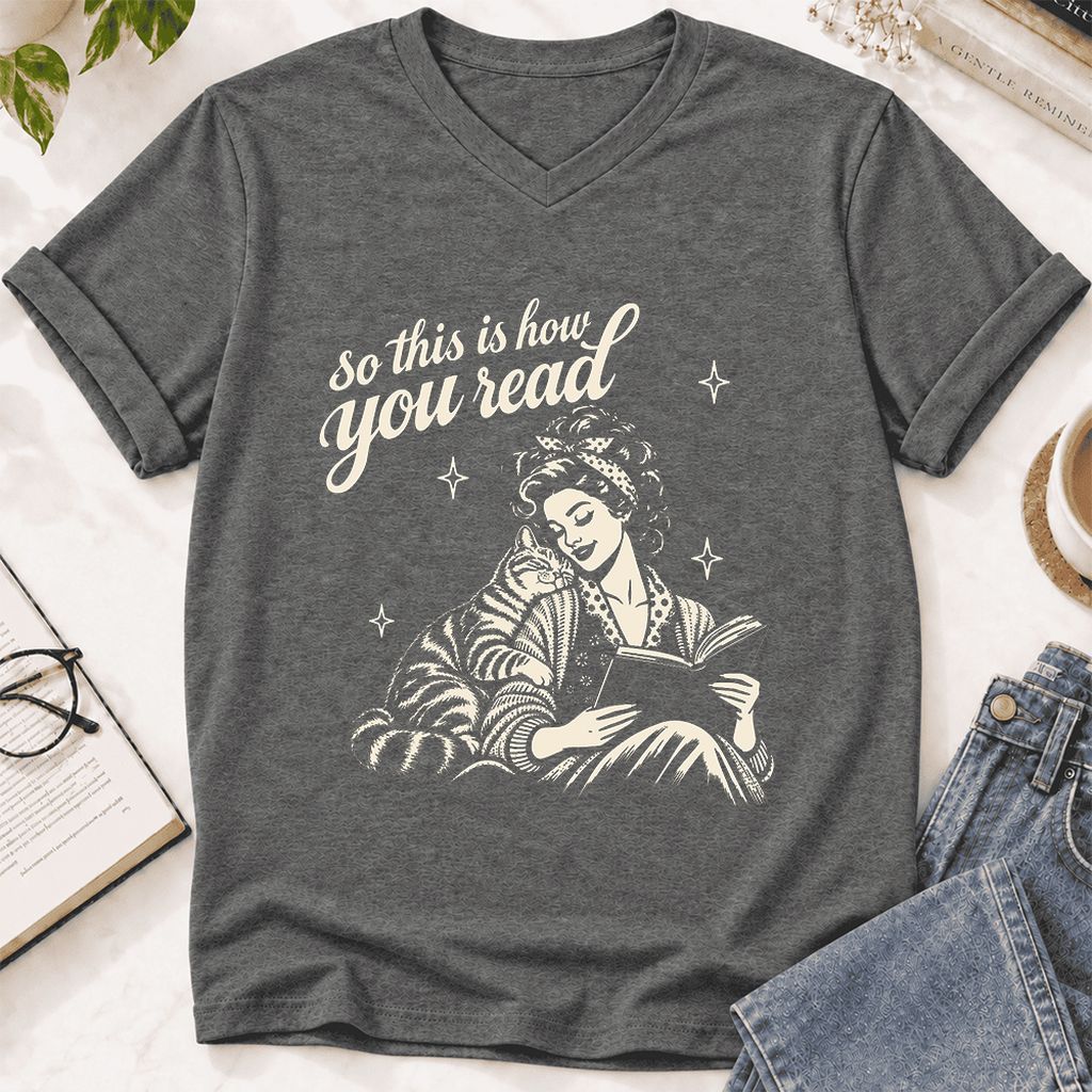 How You Read American Shorthair Ultra-Soft V-Neck | Cat Lover Gift Deep Heather