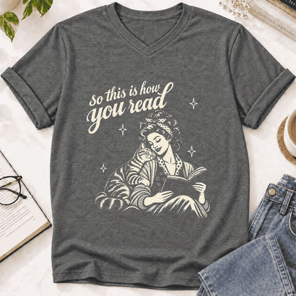 How You Read American Shorthair Ultra-Soft V-Neck | Cat Lover Gift Deep Heather