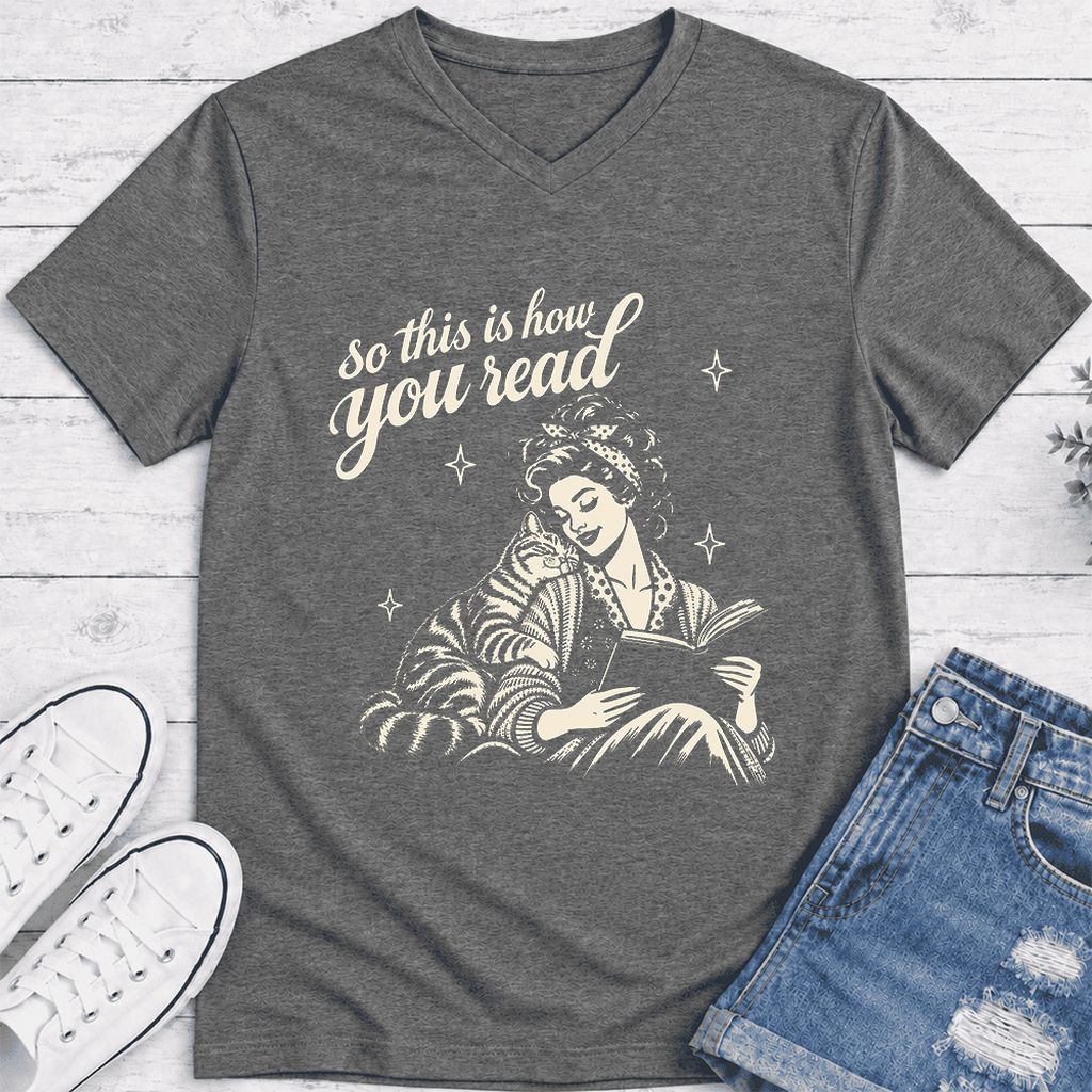 How You Read American Shorthair Ultra-Soft V-Neck | Cat Lover Gift Deep Heather