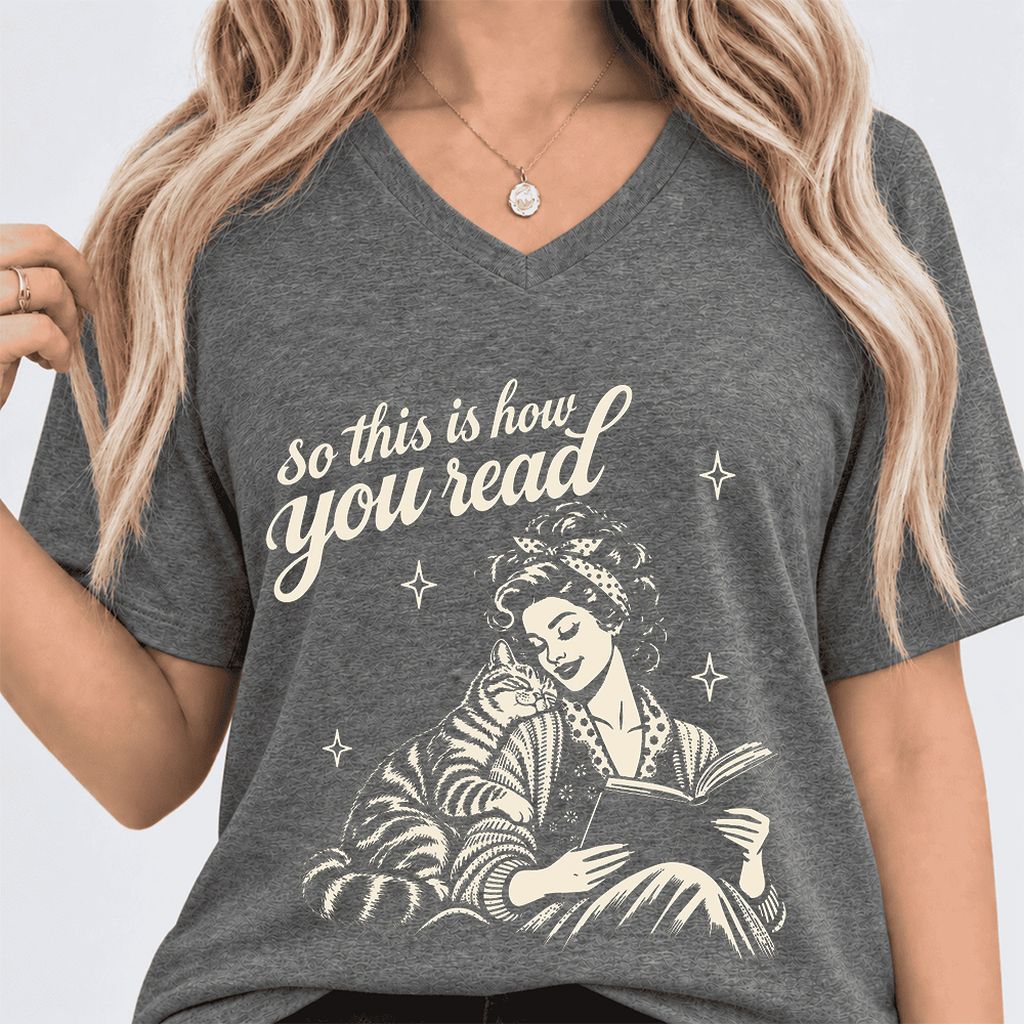 How You Read American Shorthair Ultra-Soft V-Neck | Cat Lover Gift Deep Heather