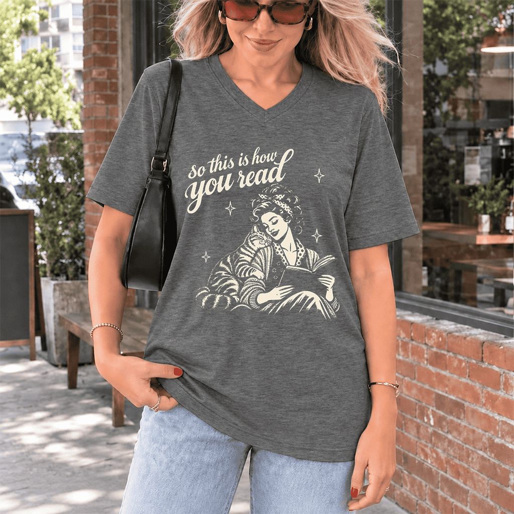 How You Read American Shorthair Ultra-Soft V-Neck | Cat Lover Gift Deep Heather