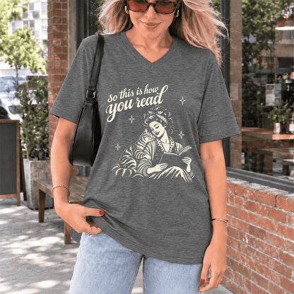 How You Read American Shorthair Ultra-Soft V-Neck | Cat Lover Gift Deep Heather