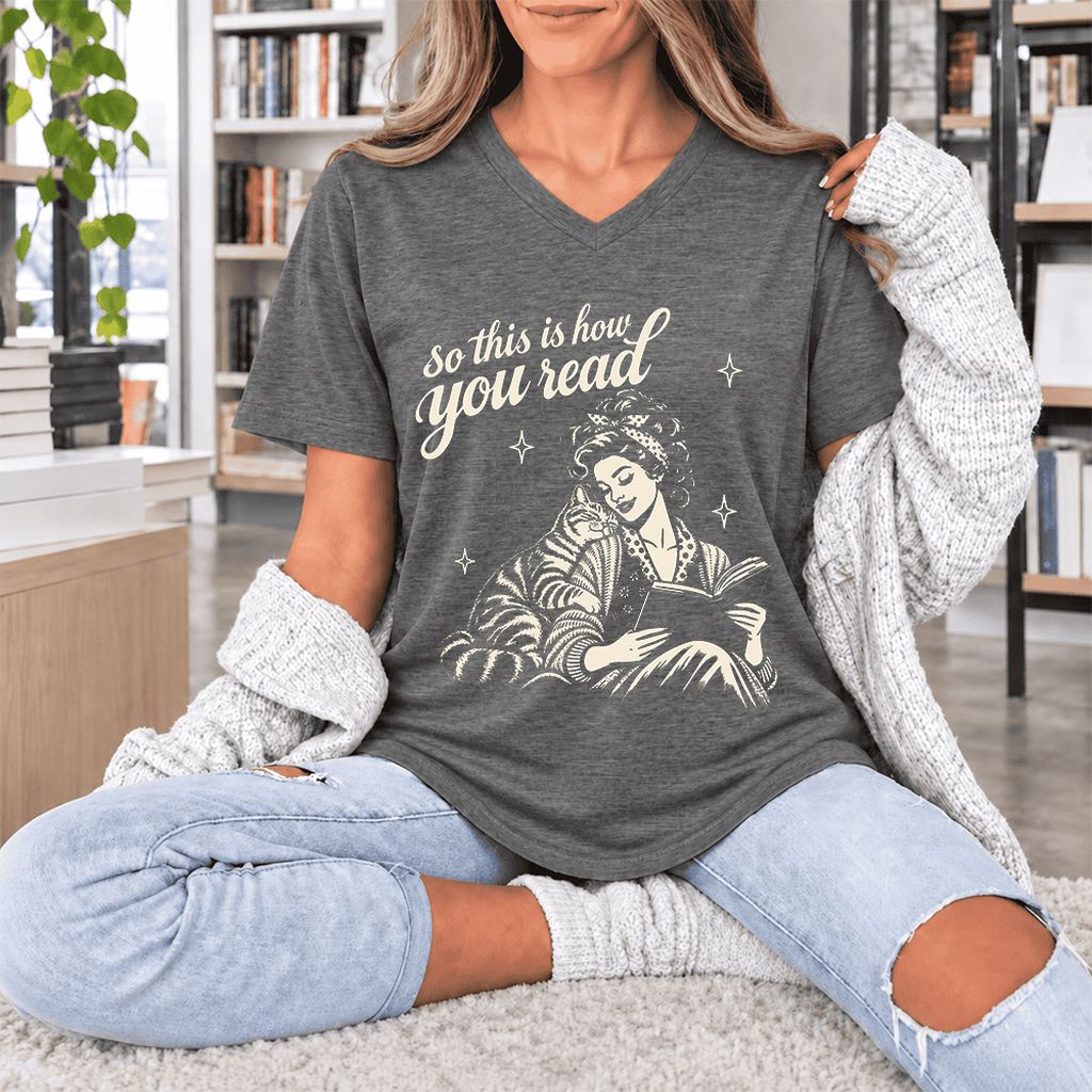 How You Read American Shorthair Ultra-Soft V-Neck | Cat Lover Gift Deep Heather