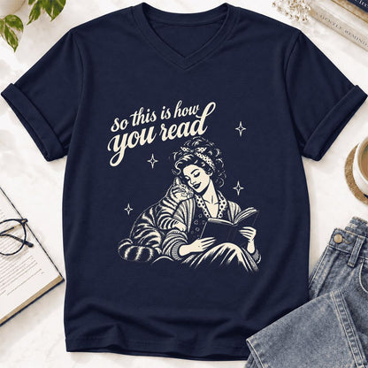 How You Read American Shorthair Ultra-Soft V-Neck | Cat Lover Gift Navy