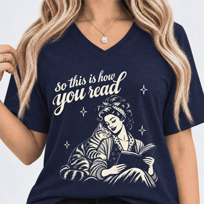 How You Read American Shorthair Ultra-Soft V-Neck | Cat Lover Gift Navy