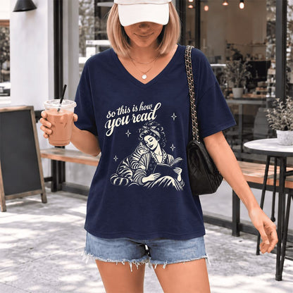 How You Read American Shorthair Ultra-Soft V-Neck | Cat Lover Gift Navy