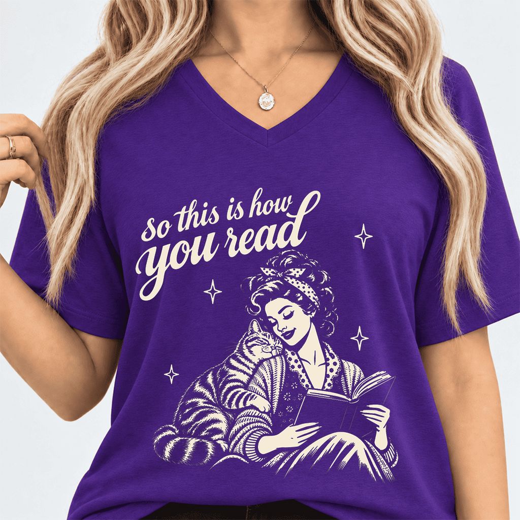How You Read American Shorthair Ultra-Soft V-Neck | Cat Lover Gift Team Purple