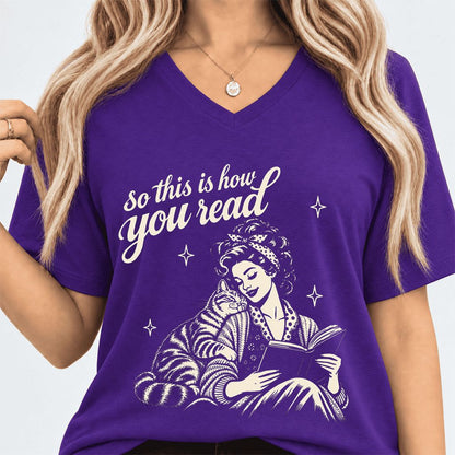 How You Read American Shorthair Ultra-Soft V-Neck | Cat Lover Gift Team Purple
