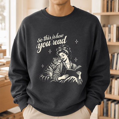 How You Read Exotic Shorthair Printed Sweatshirt | Cat Lover Gift Dark Heather