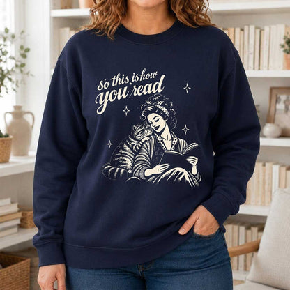 How You Read Exotic Shorthair Printed Sweatshirt | Cat Lover Gift Navy