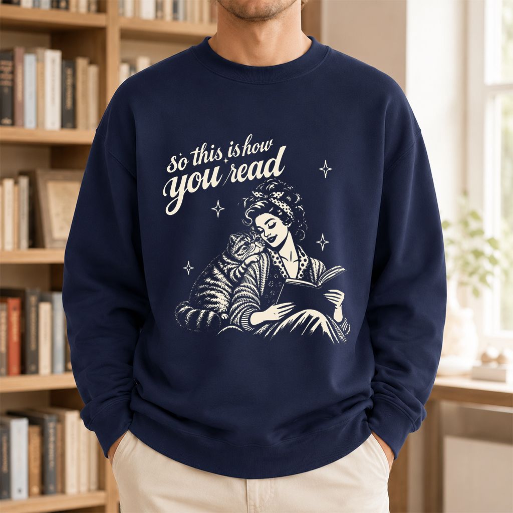 How You Read Exotic Shorthair Printed Sweatshirt | Cat Lover Gift Navy