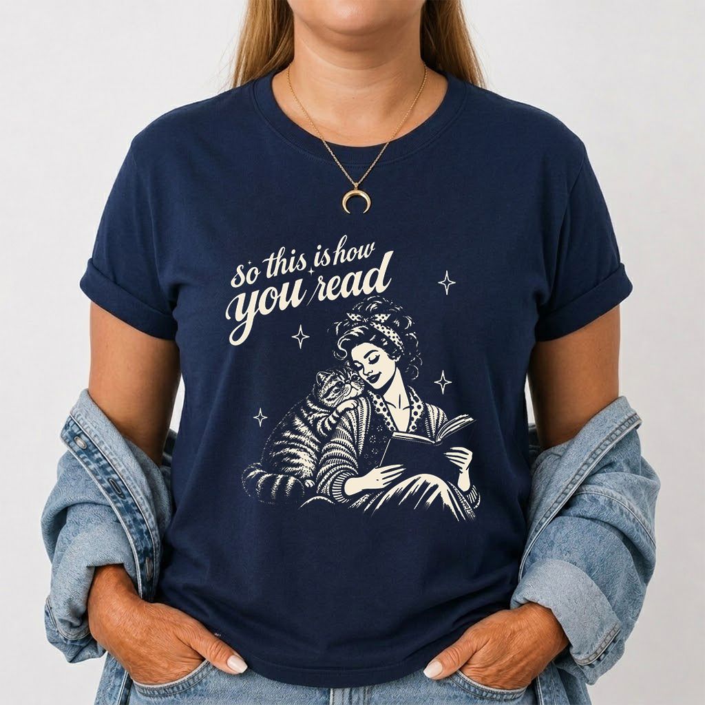 How You Read Exotic Shorthair Printed T-Shirt | Cat Lover Gift Navy