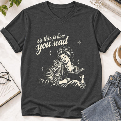 How You Read Exotic Shorthair Ultra-Soft V-Neck | Cat Lover Gift Dark Grey Heather