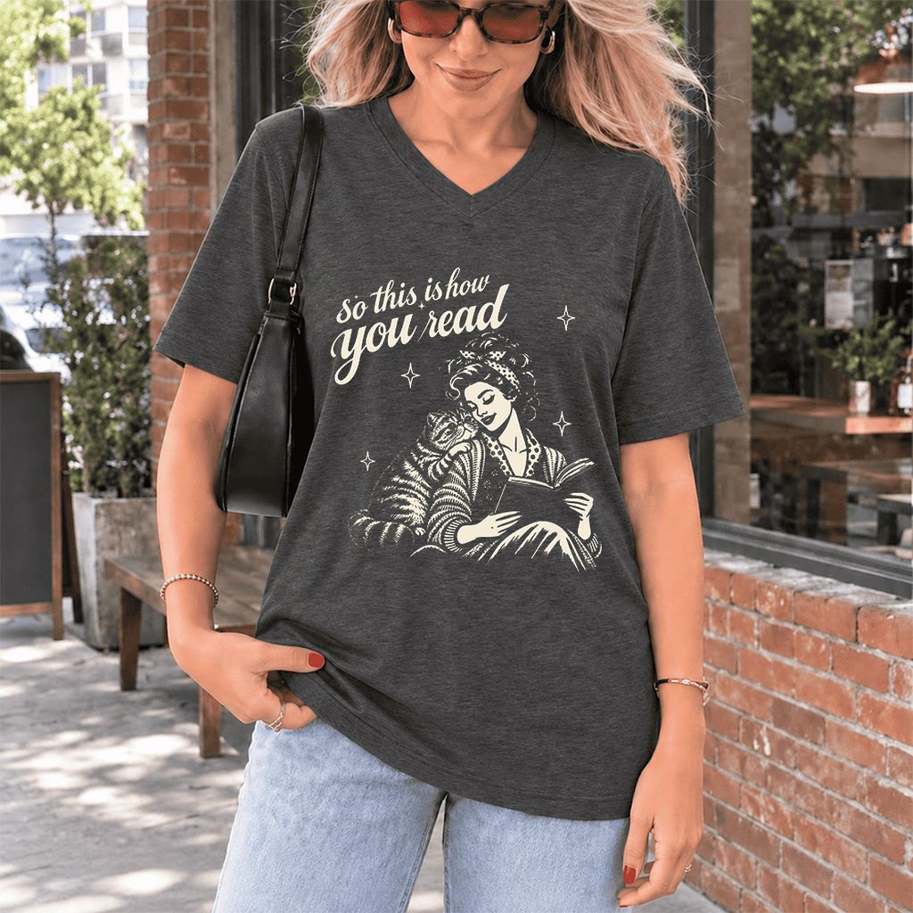How You Read Exotic Shorthair Ultra-Soft V-Neck | Cat Lover Gift Dark Grey Heather