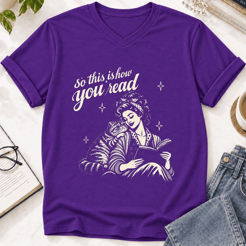 How You Read Exotic Shorthair Ultra-Soft V-Neck | Cat Lover Gift Team Purple