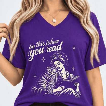 How You Read Exotic Shorthair Ultra-Soft V-Neck | Cat Lover Gift Team Purple