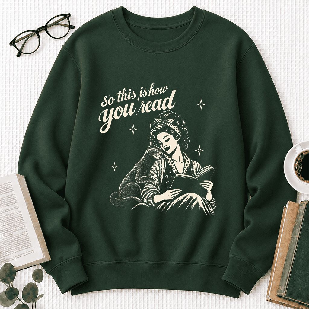 How You Read Russian Blue Printed Sweatshirt | Cat Lover Reader Gift Forest Green