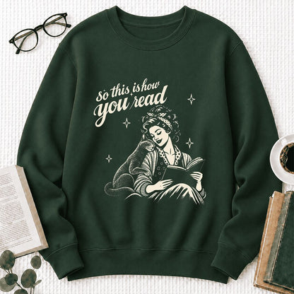 How You Read Russian Blue Printed Sweatshirt | Cat Lover Reader Gift Forest Green