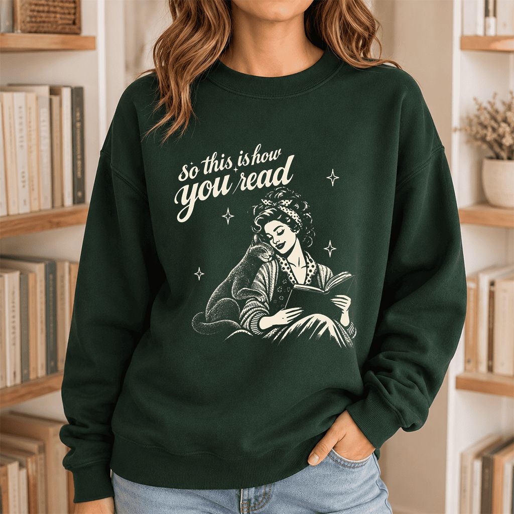 How You Read Russian Blue Printed Sweatshirt | Cat Lover Reader Gift Forest Green