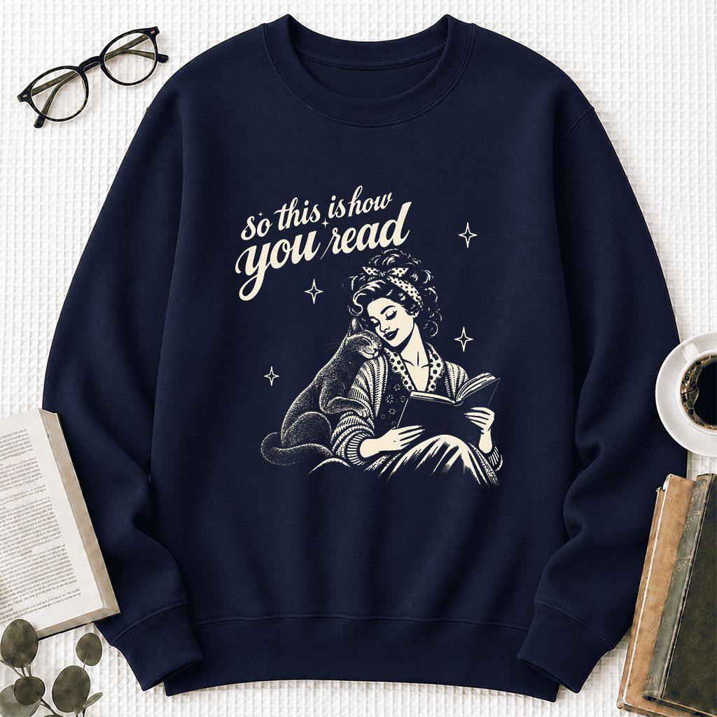 How You Read Russian Blue Printed Sweatshirt | Cat Lover Reader Gift Navy