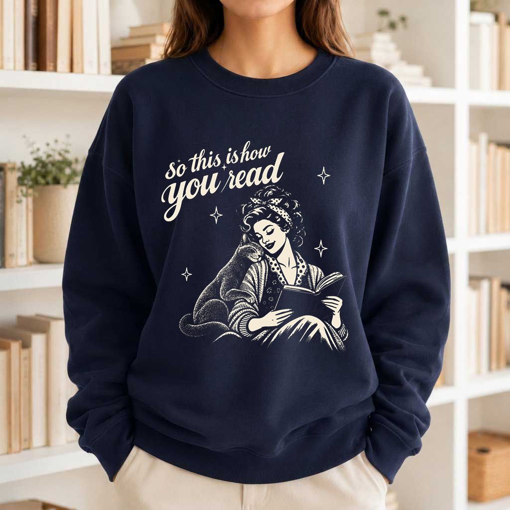 How You Read Russian Blue Printed Sweatshirt | Cat Lover Reader Gift Navy