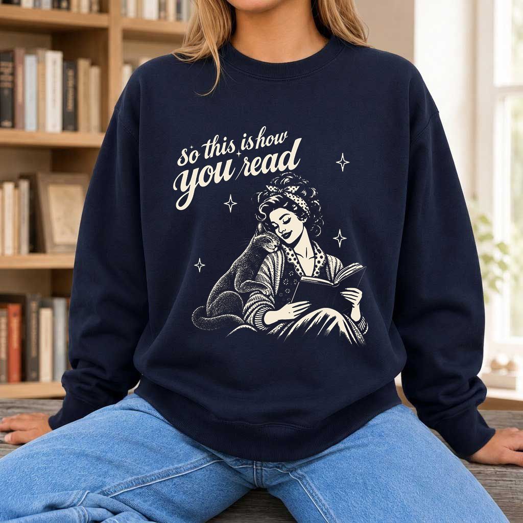 How You Read Russian Blue Printed Sweatshirt | Cat Lover Reader Gift Navy