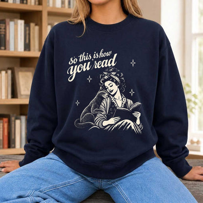 How You Read Russian Blue Printed Sweatshirt | Cat Lover Reader Gift Navy