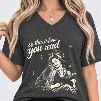 How You Read Russian Blue Ultra-Soft V-Neck | Cat Lover Reader Gift Dark Grey Heather