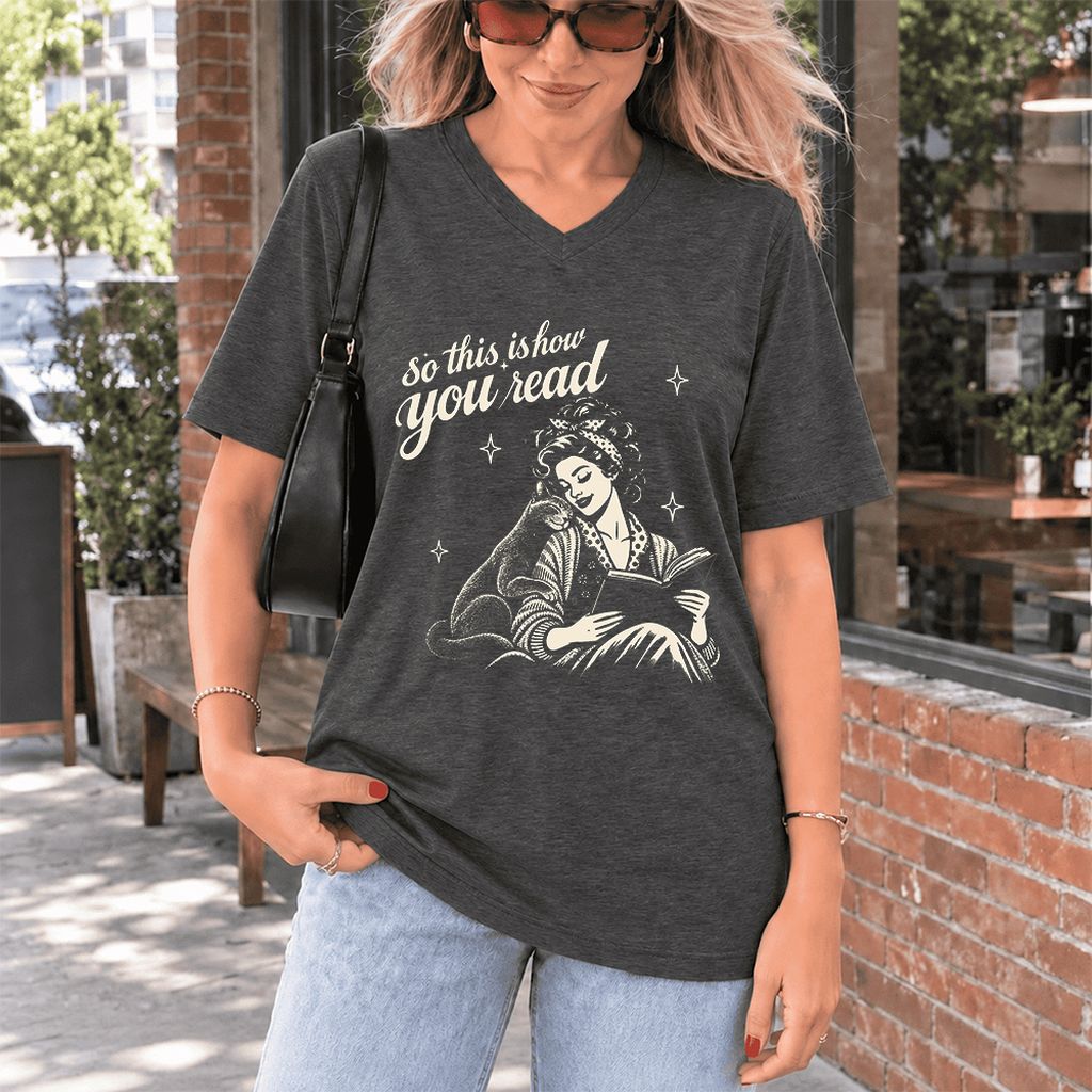 How You Read Russian Blue Ultra-Soft V-Neck | Cat Lover Reader Gift Dark Grey Heather