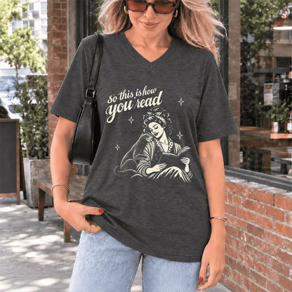 How You Read Russian Blue Ultra-Soft V-Neck | Cat Lover Reader Gift Dark Grey Heather